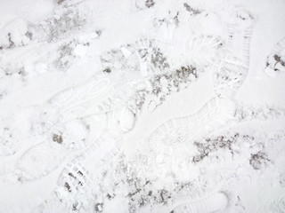 Footprints in the snow.