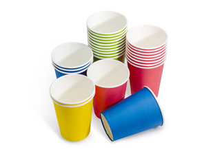 Disposable paper cups in different colors