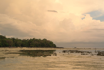 Beautiful lagoon during low tide at sunset