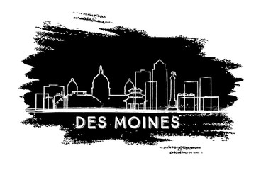 Des Moines Skyline Silhouette. Hand Drawn Sketch.