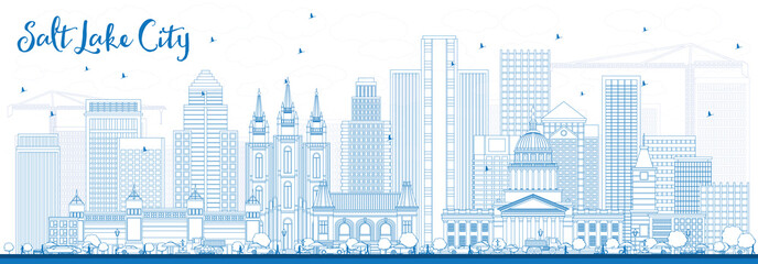 Fototapeta premium Outline Salt Lake City Skyline with Blue Buildings.