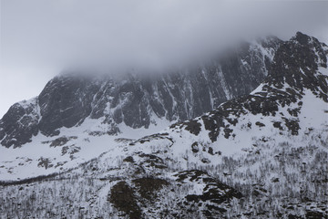 Fototapeta na wymiar Huge mountain covered in fog