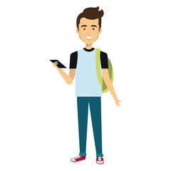 young man with smartphone casual avatar vector illustration design