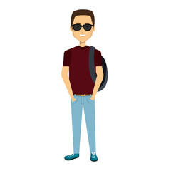 young man with schoolbag casual avatar vector illustration design