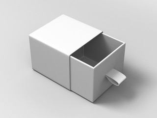 Realistic Package Cardboard Sliding Box on grey background. For small items, matches, and other things. 3d render illustration