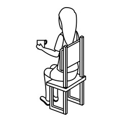 businesswoman drinking coffee isometric avatar character sitting vector illustration design