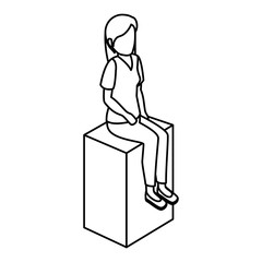 businesswoman isometric avatar character sitting vector illustration design