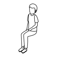 young man avatar character sitting isometric vector illustration design
