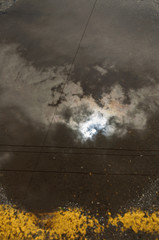 Reflection in large puddle on an overcast day