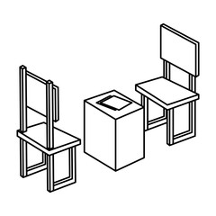 table with chair isometric vector illustration design