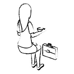 businesswoman drinking coffee isometric avatar character in a sitting position vector illustration design