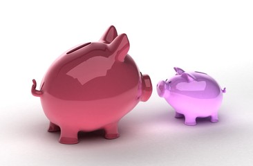 two Piggy Bank isolated on white with soft natural shadow