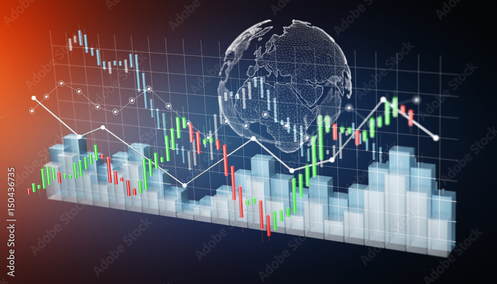 Poster digital 3d rendered stock exchange stats and charts