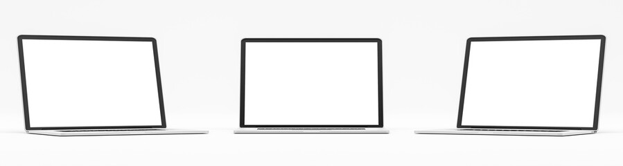 Triple modern digital silver and black laptop 3D rendering