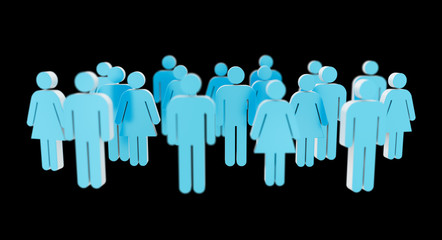 White and blue group of people icon 3D rendering