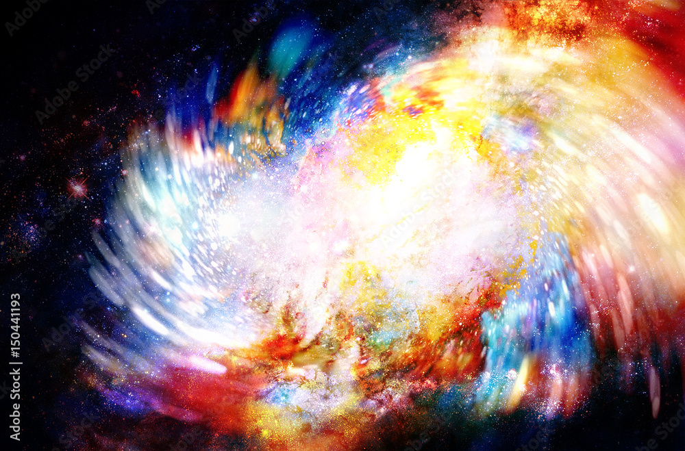Poster abstract background with cosmic energy swirling effect, colorful dynamic movement.