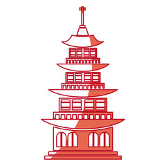 chinese building ancient temple tower pagoda red line vector illustration