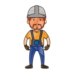 construction worker standing with safety helmet, cartoon icon over white background. colorful design. vector illustration