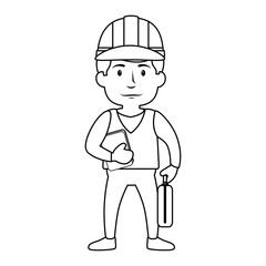 construction worker standing with safety helmet, cartoon icon over white background. vector illustration