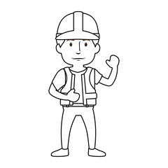construction worker standing with safety helmet, cartoon icon over white background. vector illustration