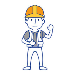 construction worker with safety helmet, cartoon icon over white background. colorful design. vector illustration