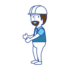 construction worker with safety helmet, cartoon icon over white background. colorful design. vector illustration