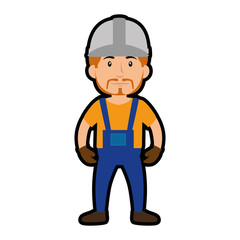 construction worker standing with safety helmet, cartoon icon over white background. colorful design. vector illustration
