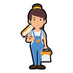 painter woman cartoon icon over white background. colorful design. vector illustration