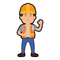 construction worker standing with safety helmet, cartoon icon over white background. colorful design. vector illustration