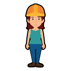 woman with safety helmet, cartoon icon over white background. colorful design. vector illustration