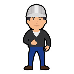 construction worker standing with safety helmet, cartoon icon over white background. colorful design. vector illustration
