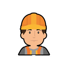 construction worker with safety helmet, cartoon icon over white background. colorful design. vector illustration