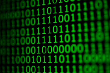  Numerical continuous code in green color, abstract web data in binary code.