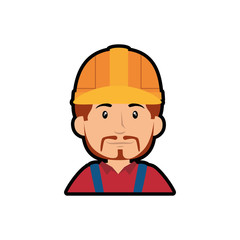 construction worker with safety helmet, cartoon icon over white background. colorful design. vector illustration