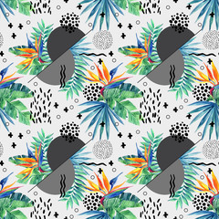 Abstract tropical summer poster design in minimal style