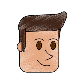 color pencil cartoon side view face guy with hairstyle vector illustration