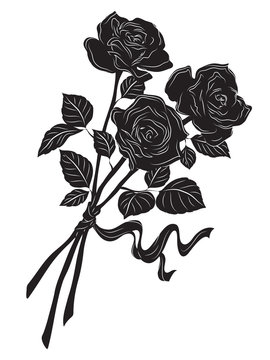 Silhouette of a beautiful bouquet of roses on a white background