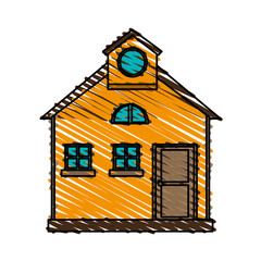 color crayon stripe cartoon facade comfortable house with attic vector illustration