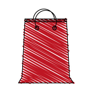 color crayon stripe cartoon red bag for shopping with handles vector illustration