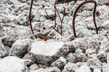 pieces of cement panels building destruction