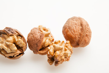 Walnuts on a white background.