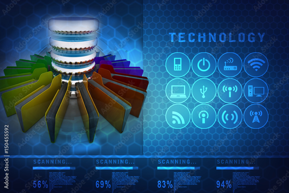 Poster 3d rendering database storage data base folder storage