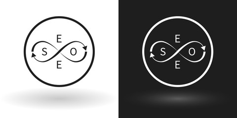 Creative search engine optimization or seo icon using the sign of infinity in white and black version