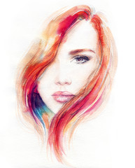 Fototapeta premium Woman face. Fashion illustration. Watercolor painting