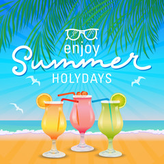 Enjoy summer holydays background hand letter. Vector illustration
