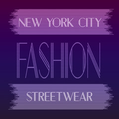 New York city Fashion. Street graphic style NYC. Art stylish print. Template apparel, card, label, poster. emblem, t-shirt stamp graphics. Handwritten banner, logo or label. Colorful hand drawn phrase
