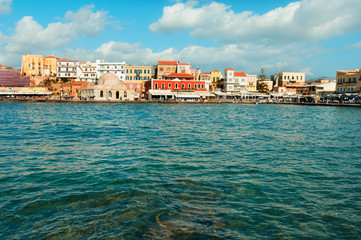 Fototapeta premium clear turqiouse water of Chania habou, Crete, Greece