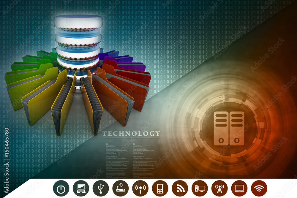 Poster 3d rendering database storage data base folder storage