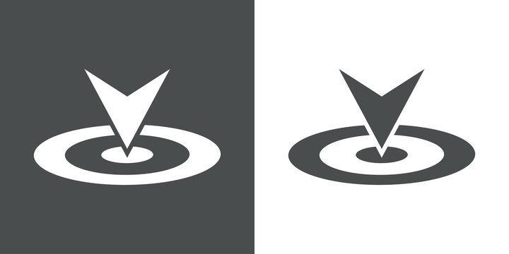 Icono plano diana con punta flecha gris y blanco