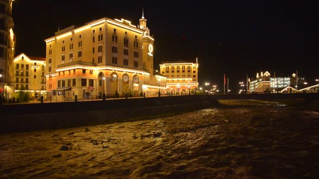 Night Rosa Khutor and Mzymta river